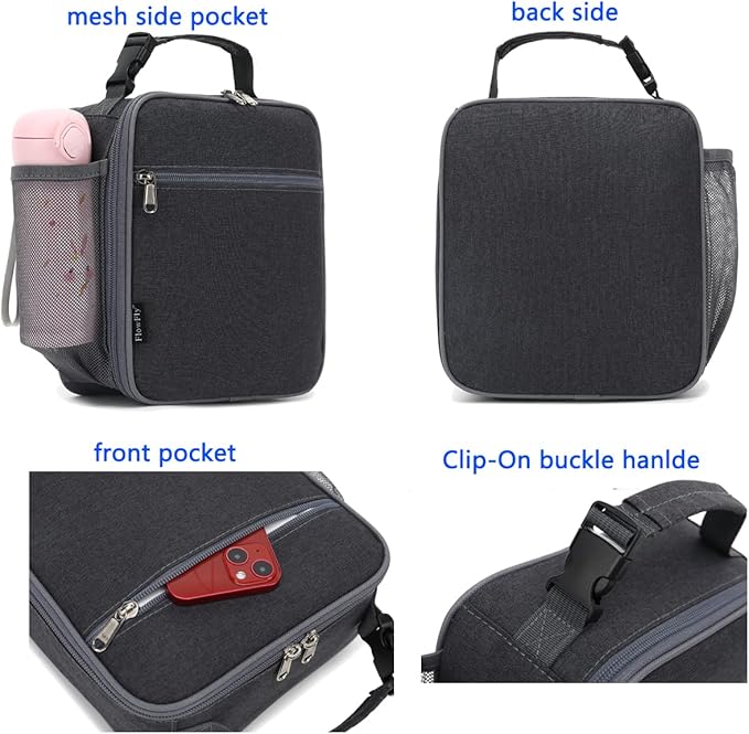 FlowFly Kids Lunch box Insulated Soft Bag Mini Cooler Back to School Thermal Meal Tote Kit for Girls, Boys, Dark