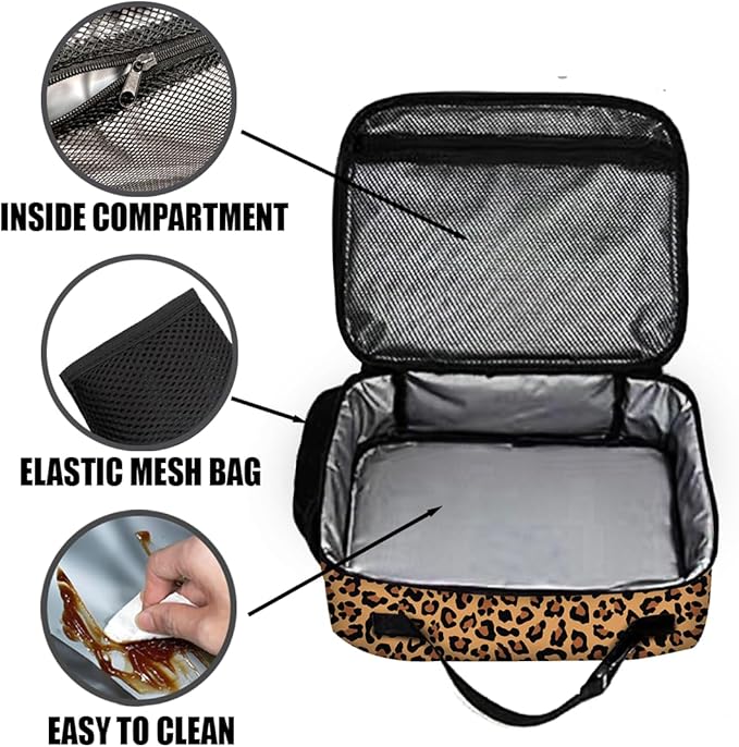 Leopard Print Lunch Bag Reusable Insulated Cheetah Lunch Box Keep Food Cooler Thermal Lunch Tote for Women Men