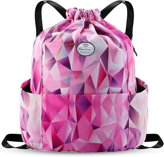 HUA ANGEL Floral Print Drawstring Bag - Lightweight Waterproof Cinch Sackpack with Side Pocket for Men & Women Travel Gym Bag