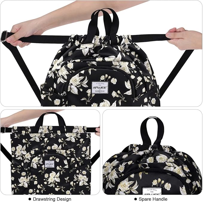 Dry Wet Drawstring Backpack with Shoe Compartment for Women Adjustable Gym Bag