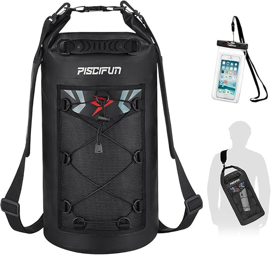 Piscifun Dry Bag, Waterproof Floating Backpack 5L/10L/20L/30L/40L with Waterproof Phone Case for Boating, Kayaking, Fishing
