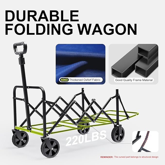 Collapsible Wagons Carts Foldable with Extended Tailgate, Folding Cart on Wheels, Portable Heavy Duty Shopping Carts for Groceries, Apartment, Garden, Camping, Fishing, Outdoor (Blue)