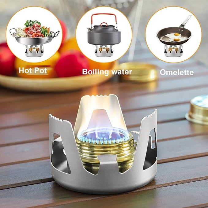 KOMCLUB Mini Alcohol Stove for Backpacking Portable Alcohol Stove Spirit Burner Ultralight Camping Mini Camp Stove Cookware Set Outdoor Camping Hiking Backpacking Picnic