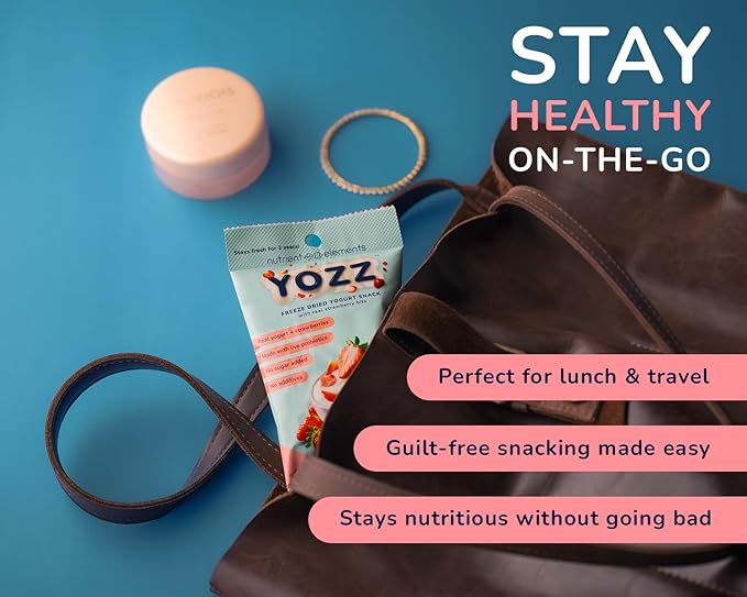 Yozz Probiotic Freeze Dried Yogurt Snack with Real Strawberries - No Sugar Added - 1 Billion CFU per Serving - 10 Individual Packs - For Adults, Babies, and Toddlers - Tastes Wow