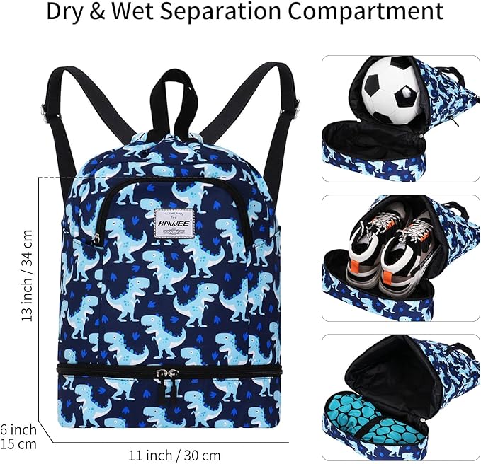 Dry Wet Drawstring Backpack with Shoe Compartment for Women Adjustable Gym Bag