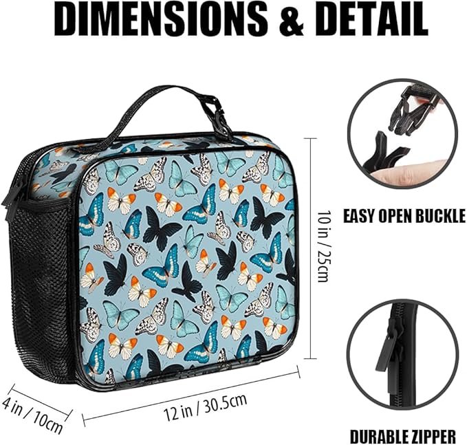 Butterfly Lunch Bag Reusable Insulated Lunch Box Keep Food Cooler Thermal Lunch Tote for Women Men