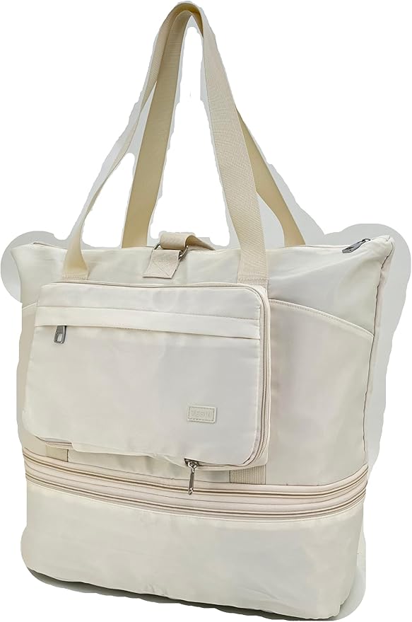 Gym Bag, Foldie Travel Bag Expandable, Duffle Bag, Canvas Tote Bag with Yoga Mat Strap and Shoes Compartment Wet Pocket