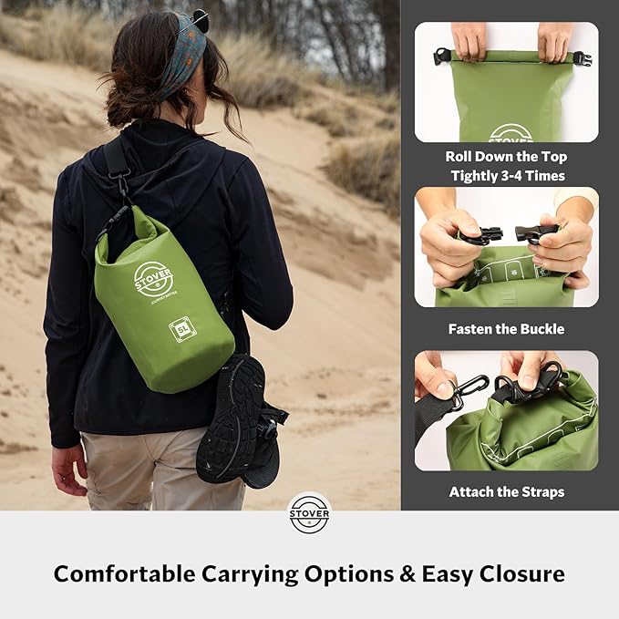 STOVER 5/10/25/30/40/55L Waterproof Dry Bag, Small Lightweight Roll Top Dry Bag Backpack w/Waterproof Phone Case, Kayaking, Travel, Hiking, Fishing, Tubing, Camping, the Beach, Men/Women (Green)