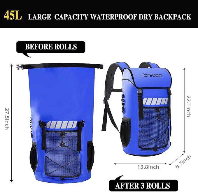IDRYBAG Waterproof Backpack for Men 25L/45L, Dry Bags Kayak, Dry Backpack Camping Hiking