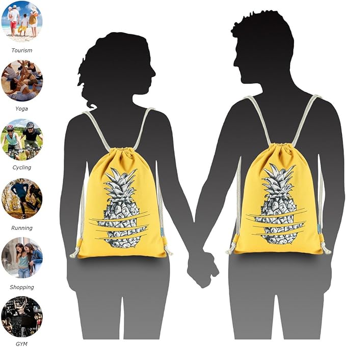 Drawstring Backpack Pineapple Style String Bag Canvas Beach Sport Daypack