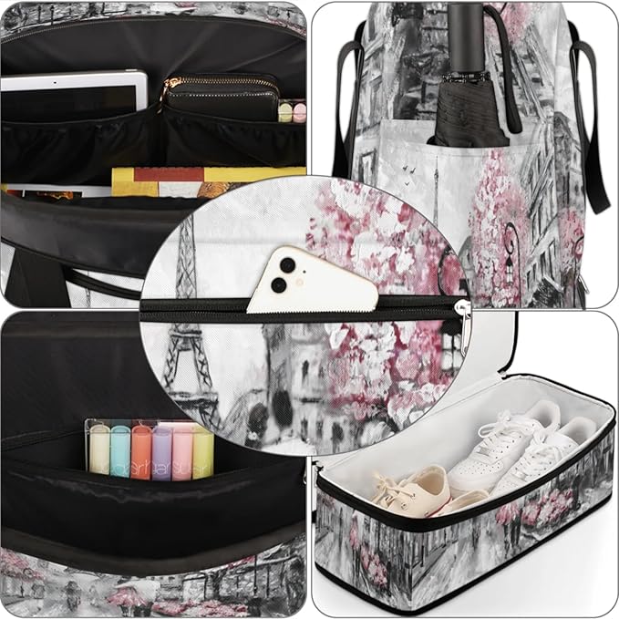 Eiffel Tower Foldable Travel Duffel Bag, Expandable Sports Gym Bag with Shoes Compartment Weekender Overnight Totes Bags for Women Men