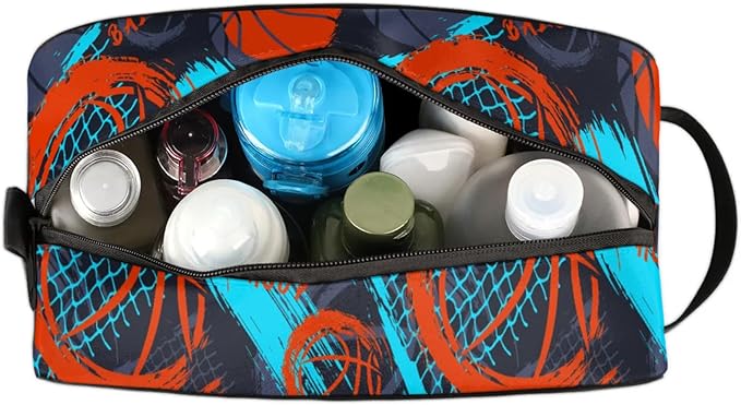 Basketball Boys Toiletry Bag for Kids Dopp Kit Waterproof Hanging Wash Bag Cosmetic Bag Medicine Bag for Travel Sports Shower Essential