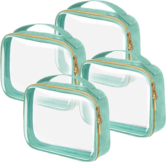 TSA Approved Travel Toiletry Bag,4 Pack Clear Makeup Bags with Handles,Quart Size Clear Cosmetic Bags for Traveling Women,Men,Carry on Airport Airline Compliant Bag,Green