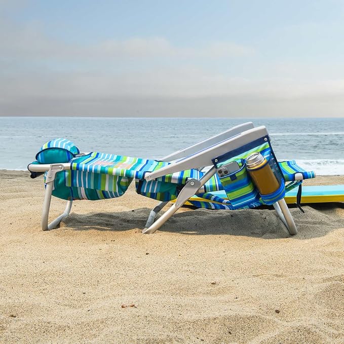 Tommy Bahama 5 Position Beach Chair (Green Stripes)