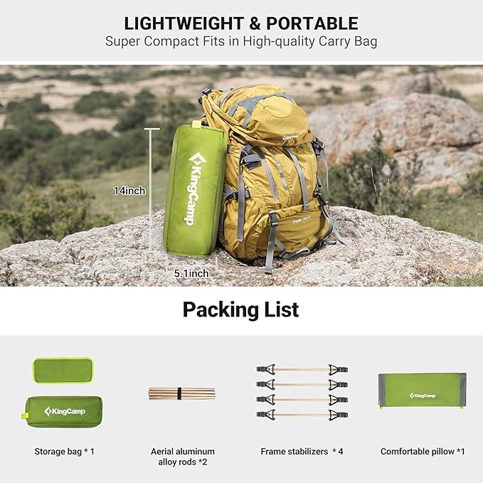 KingCamp Camping Cot, Folding Portable Heavy Duty Ultralight Cots for Adults Camping Tent Hiking Backpacking Mountaineering Travel Indoor Outdoor Indoor Base Camp with Pillow, Support 265 Lbs