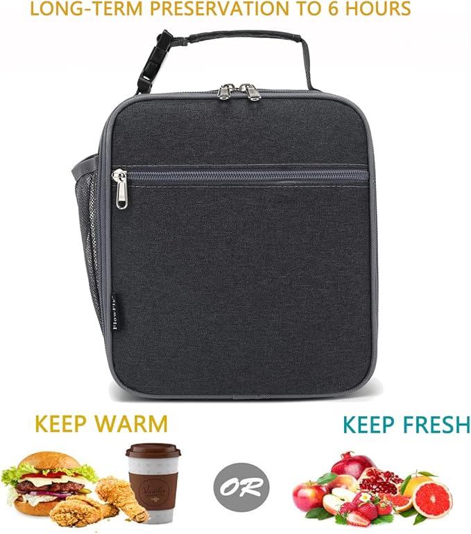 FlowFly Kids Lunch box Insulated Soft Bag Mini Cooler Back to School Thermal Meal Tote Kit for Girls, Boys, Dark