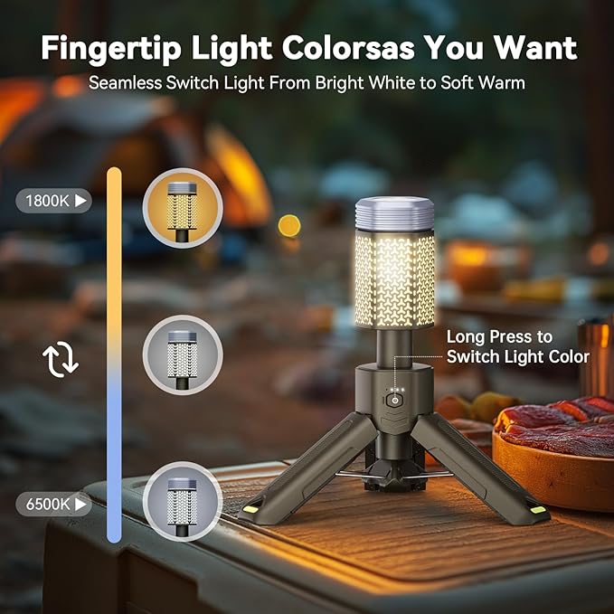 MORIKO Camping Lights Rechargeable Telescopic, Portable Collapsible Magnetic Lantern Camping Essentials, 10,500mAh IP67 Waterproof LED Flashlights, Camping Gear for Hiking Fishing Travel Emergency