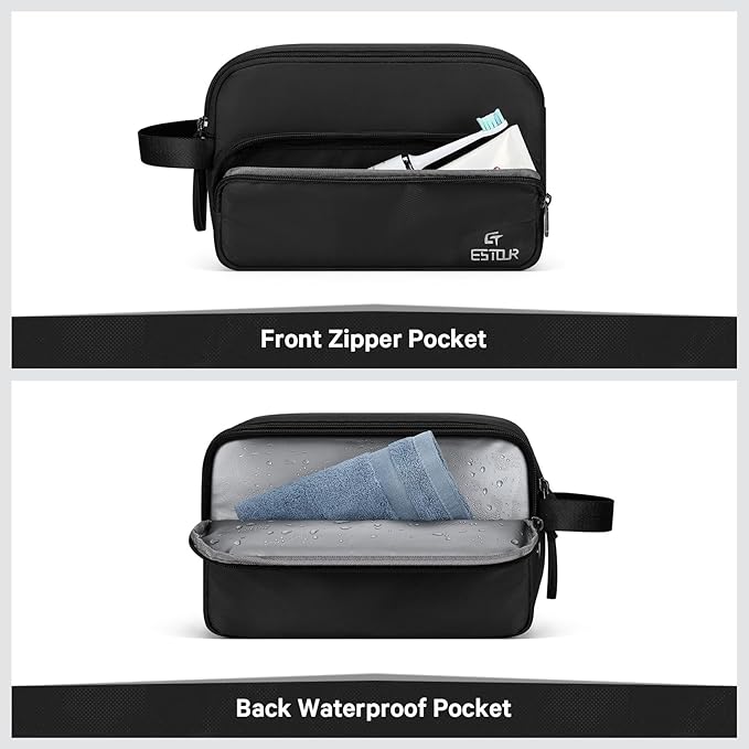 Toiletry Bag for Men, Travel Toiletry Bag Travel Essentials, Dopp Kit Water-resistant Shaving Bag,Bathroom Bag Toiletries Organizer,Classic Black(Polyster)