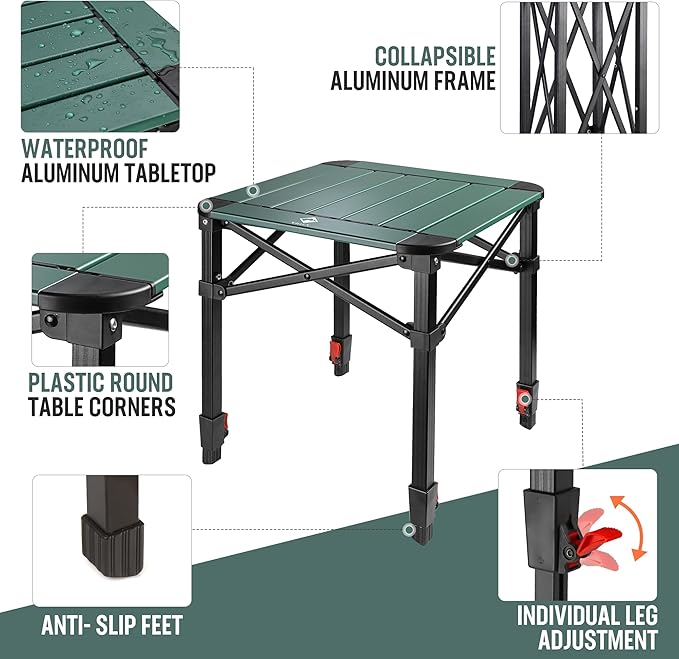VILLEY Folding Camping Square Table with Carry Bag, Lightweight Aluminum Adjustable Square Table for Outdoor, Camping, Picnic, Backyards, BBQ (L)