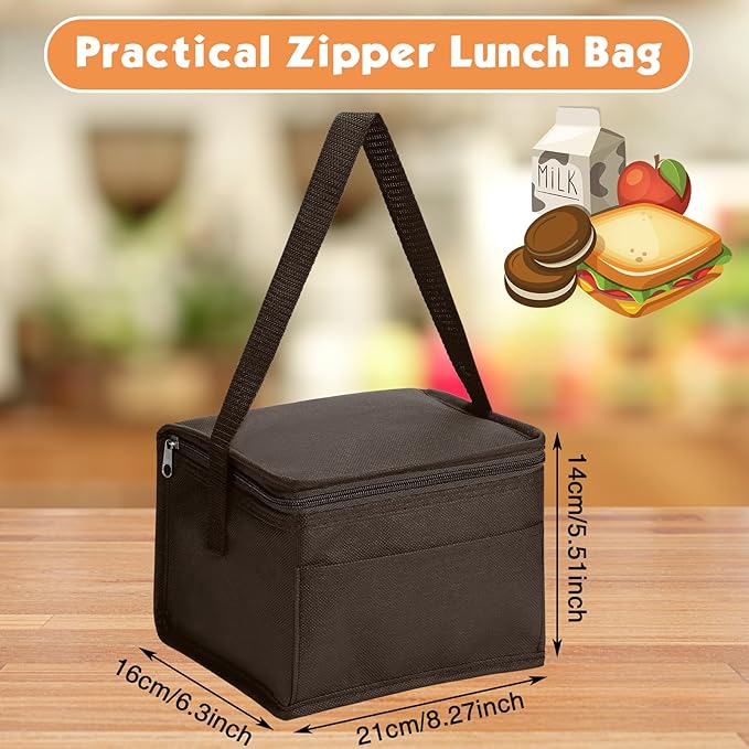 Nuogo 15 Pack Insulated Lunch Bags Bulk, Reusable Cooler Boxes, Leakproof Lunch Boxes Set, Waterproof Thermal Coolers, Insulated Beverage Bag for Women Men Work School Picnic Beach(Brown)