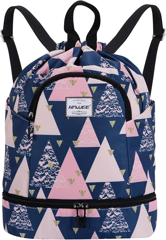 Dry Wet Drawstring Backpack with Shoe Compartment for Women Adjustable Gym Bag