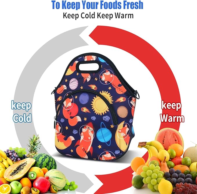 Violet Mist Neoprene Lunch Bag Reusable Insulated Box with Adjustable Shoulder Strap for Men and Women