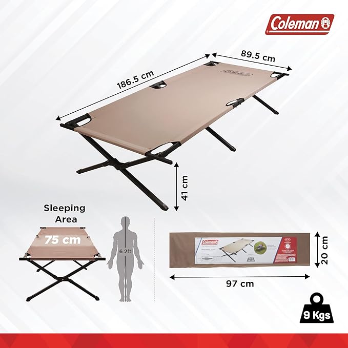 Coleman Trailhead II Camping Cot Easy-to-Assemble Folding Cot Supports Campers up to 6ft 2in or 300lbs Great for Camping Lounging & Elevated Sleeping
