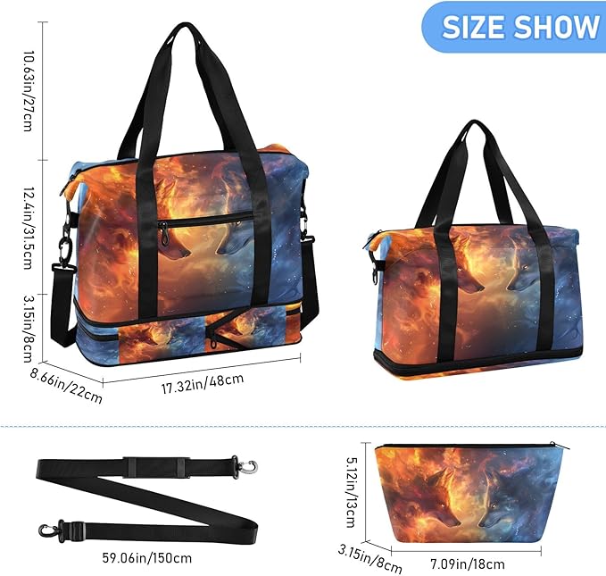 A Wolf Composed Of Starry Sky Travel Duffel Bag Waterproof Gym Sport Tote Bag Carry On Weekender Bag with Compartment