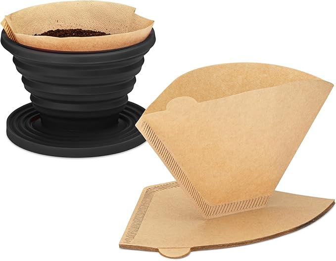 COLETTI Sierra Pour Over Coffee Dripper — Collapsible Pour Over Coffee Dripper — Includes Pack of Paper Filters [Black, Pack of 2]