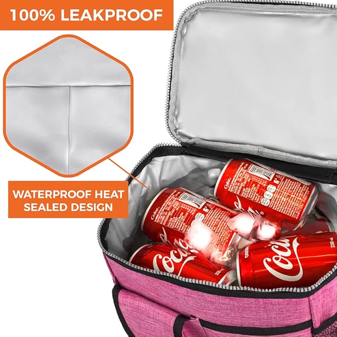 opux Insulated Lunch Bag for Men Women, Leakproof Heather Pink Lunch Box for Work, Portable Soft Lunch Cooler Bag with Shoulder Strap, Adult Lunchbox Lunch Pail for Kid Boy Girl School, 18 Can/10L