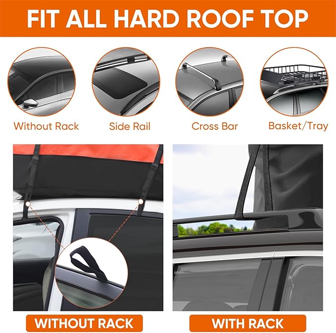 Car Rooftop Waterproof Bag,20 Cubic Feet Large Capacity Waterproof Car Rooftop Cargo Carrier Roof Bag for All Vehicle with/Without Racks-Anti-Slip Mat,10 Straps,6 Door Hooks,Luggage Lock