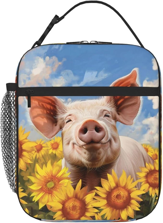 SARA NELL Funny Pig Lunch Bag, Reusable Insulated Lunch Cooler Box, Leakproof Thermal Lunch Bags for Work, Picnic, School or Travel, Multicolor, Animal Print