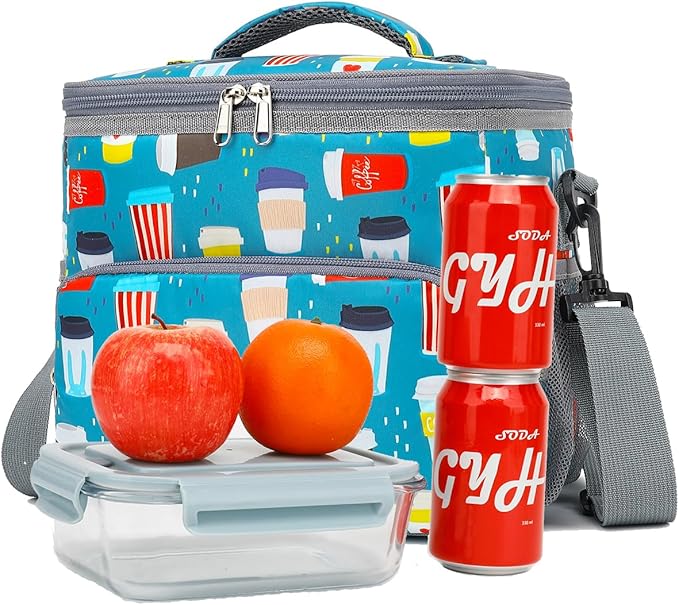 Insulated Lunch Bag for Adult/Women/Men, Reusable Large Lunch Box Cooler Soft Leakproof Tote, Thermal Meal Prep Lunch Pail with Adjustable Shoulder Strap for School/Travel/Office, Cup