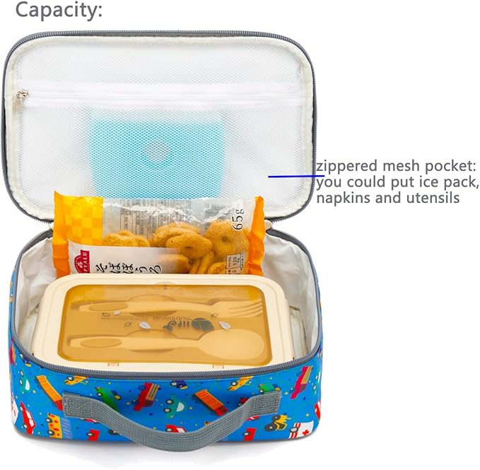FlowFly Kids Lunch box Insulated Soft Bag Mini Cooler Back to School Thermal Meal Tote Kit for Girls, Boys, Car
