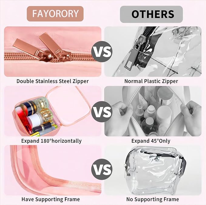 TSA Approved Travel Toiletry Bag,2 Pack Clear Makeup Bags with Handles,Quart Size Clear Cosmetic Bags for Traveling Women,Men,Carry on Airport Airline Compliant Bag,Pink