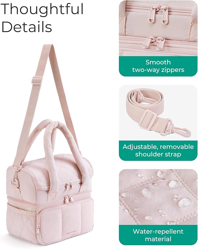 BAGSMART Lunch Bag Women, Double Deck Insulated Lunch Box, Quilted Puffer Lunch Tote, Leakproof, Durable & Reusable Large Lunch Cooler For Work Picnic Travel Meal Prep, Black