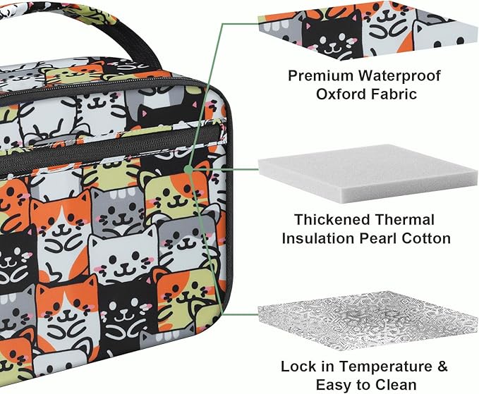 Kids Lunch Box for Boys Girls Lunch Bag Insulated Durable Lunchbox Children Lunch Tote Bag for School Cat