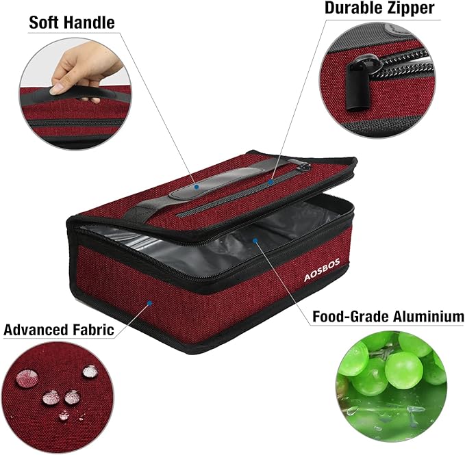 Aosbos Insulated Compact Mini Soft Lunch Cooler Thermal Lunch Pail Reusable Snack Bags for Work Travel