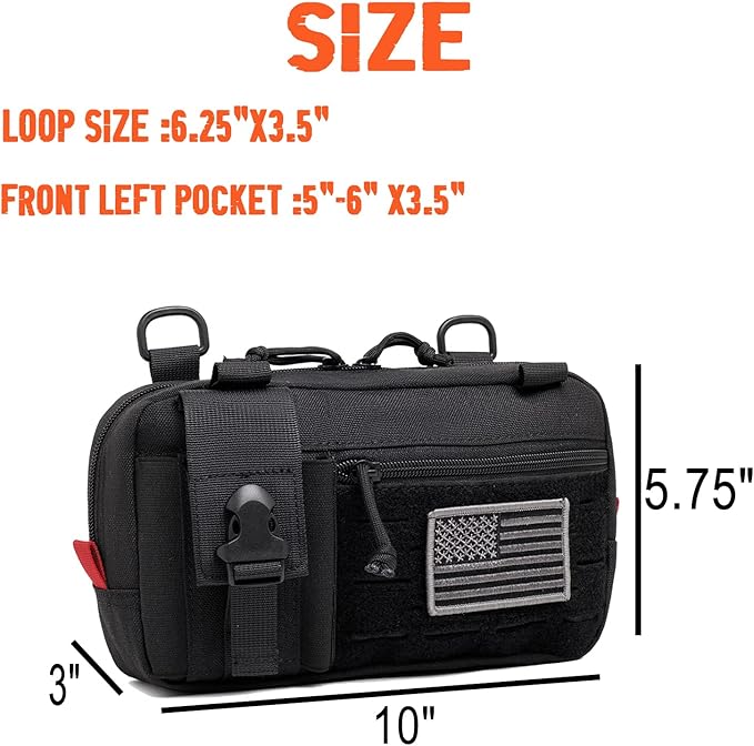 Molle Admin Pouch with Laser Cutting Loop,Car EDC EMT Molle Pouches, Large Capacity Tactical Pouch, EDC Pouch Organizer Include US Flag