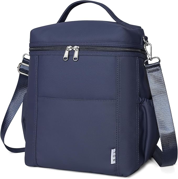 NOL Natural Organic Lifestyle Insulated Lunch Bags for Women Cooler Bag Lightweight Nylon Waterproof Lunch Box For Work (Navy blue, Large)