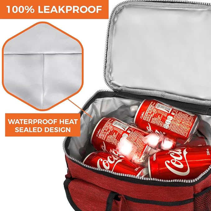 opux Insulated Lunch Bag for Men Women, Leakproof Heather Red Lunch Box for Work, Portable Soft Lunch Cooler Bag with Shoulder Strap, Adult Lunchbox Lunch Pail for Kid Boy Girl School, 18 Can/10L