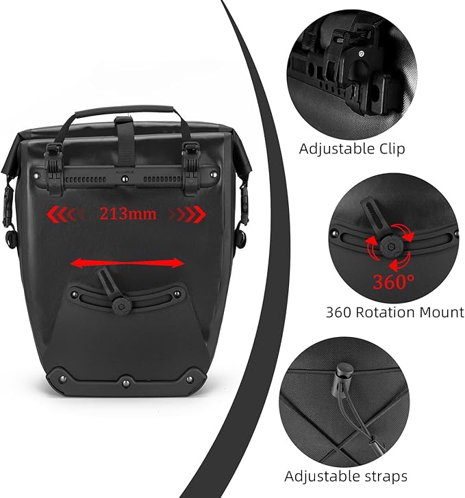 ROCKBROS Bike Pannier Waterproof 27L Large Capacity Bike Bag Rear Rack Waterproof for Grocery Touring Cycling Black*1