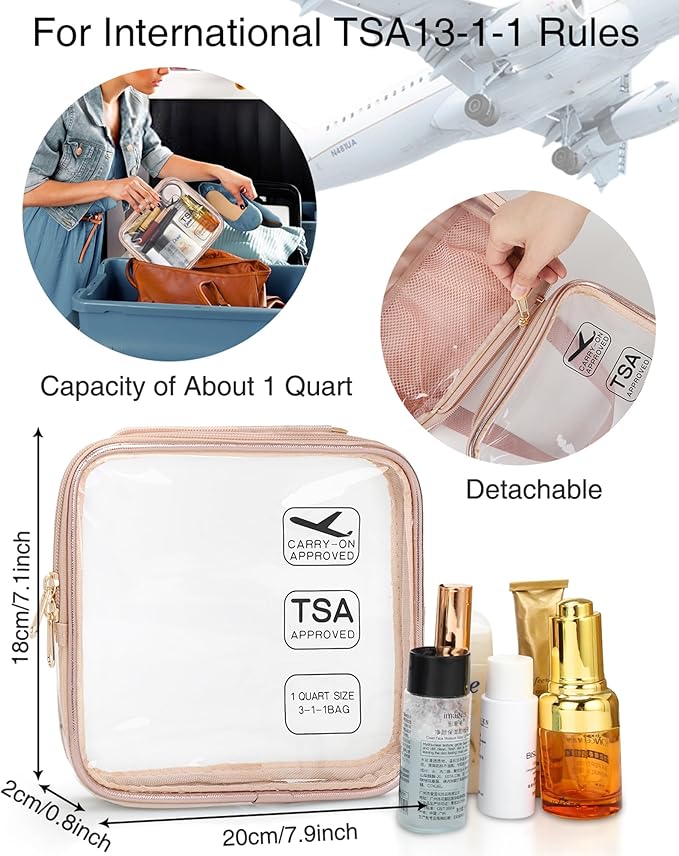 Travel Makeup Bag Hanging Toiletry Bag for Women Men TSA Approved Clear Bag Toiletries Waterproof Cosmetic Bag Toiletry Bag Travel Toiletry Organizer for Bathroom Shower, Rose Gold