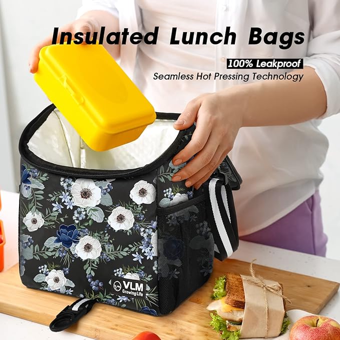 VLM Lunch Box for Women, Insulated Lunch Bag Women with Adjustable Shoulder Strap, Cute Lunch Tote Bag for Work,Picnic,Camping