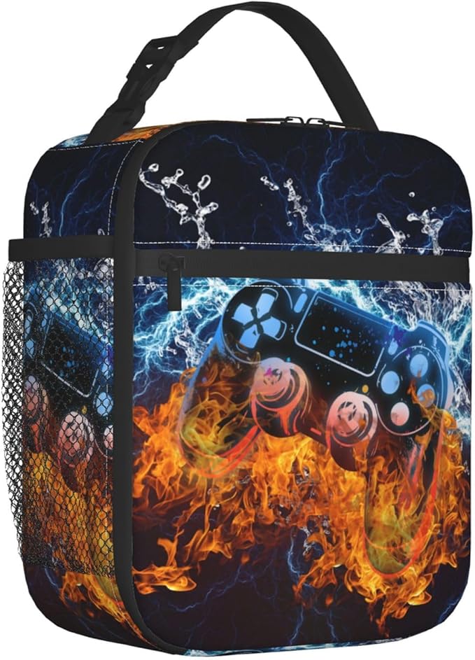 Video Game Lunch Box Fire and Water Game Lunch Bag Insulated Portable Reusable Lunch Tote Kit Waterproof Cooler Bag for Men Women Picnic Office Collega Travel Working