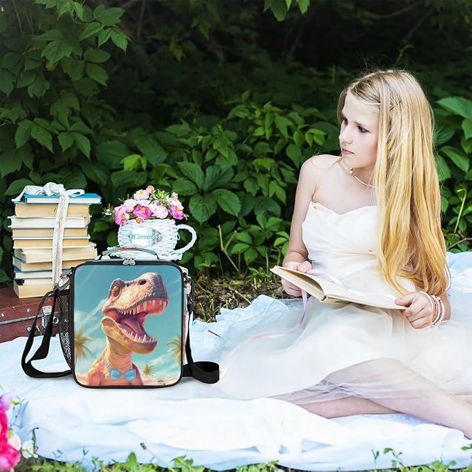 Dinosaur Lunch Box for Kids, Animal Dino Raptor Lunch Bag for Boys Girls, Reusable Insulated Waterproof Lunch Box with Adjustable Shoulder Strap Thermal Cooler Tote Bag for School Daycare Picnic