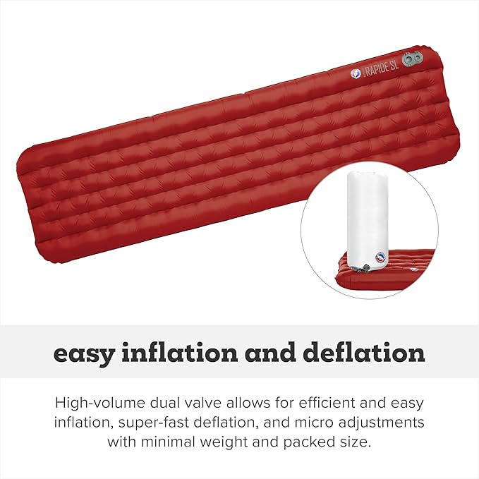 Big Agnes Rapide SL - Insulated Sleeping Pad, Ultralight, All Season Compact Backpacking and Hiking, Pumphouse Sack Included, Orange, 20x78 Long
