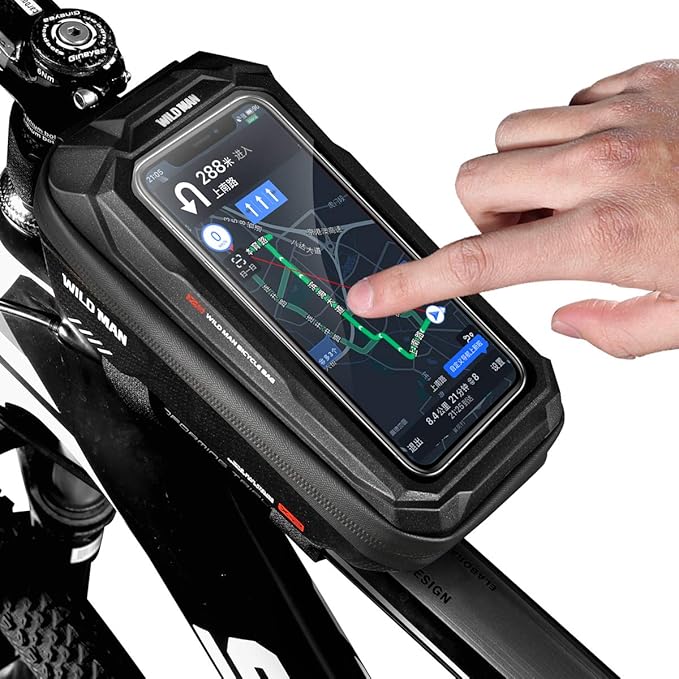 Bike Frame Bag, Waterproof Bicycle Front Top Tube Pouch Pannier Bike Phone Mount Holder Handlebar Bag Cycling Crossbar Storage Bags with Touch Screen for iPhone 12 11 Pro Max Smartphone up to 6.7''