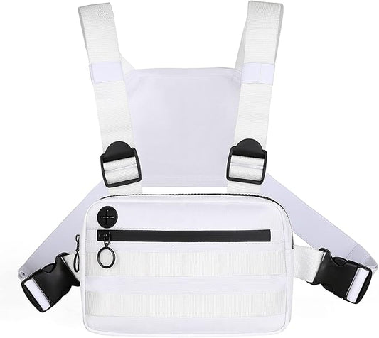 Outdoor Sports Chest Bag, Lightweight EDC Chest Bag For Men & Women, Running Vest Chest Pack With Phone Holder For Workouts, Cycling & Hiking (White)