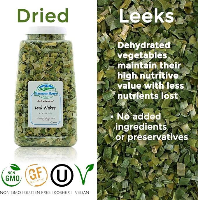 Harmony House Foods Dehydrated Leek Flakes - Air Dried Vegetables for Soup and Cooked Dishes, Great for Camping, Survival, and Backpacking
